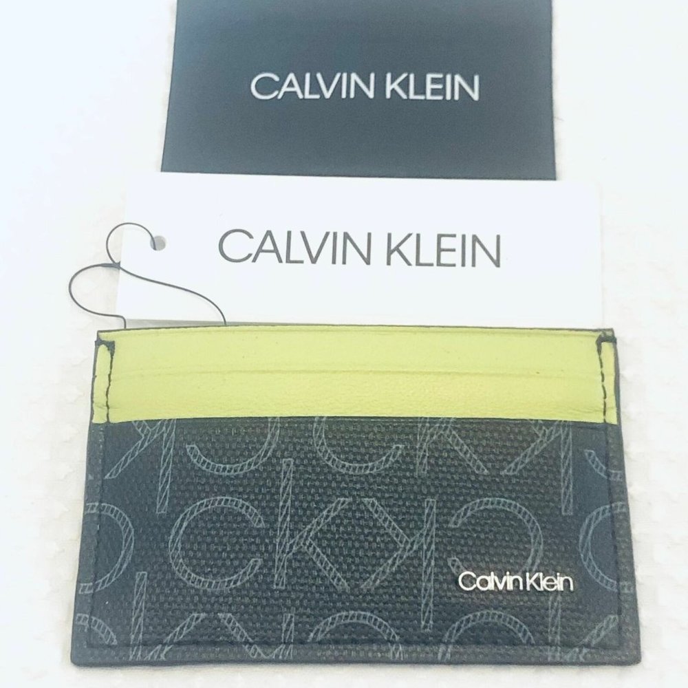 Calvin Klein Mens Black Green Leather Credit Card Holder Small Wallet Set Of 2 - Picture 2 of 10